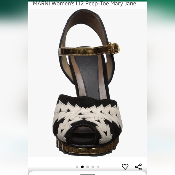 Marni Size 40 New in Box Strappy Gold Peep Toe Black and White Heels Sandals - Picture 4 of 12